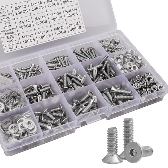 MINHER M5 X 50 Mm Inbusschroeven Met Flens - 30 Sets - 304 Roestvrij Staal - Met Bijpassende Moeren - Voor Machinebouw En Meubels