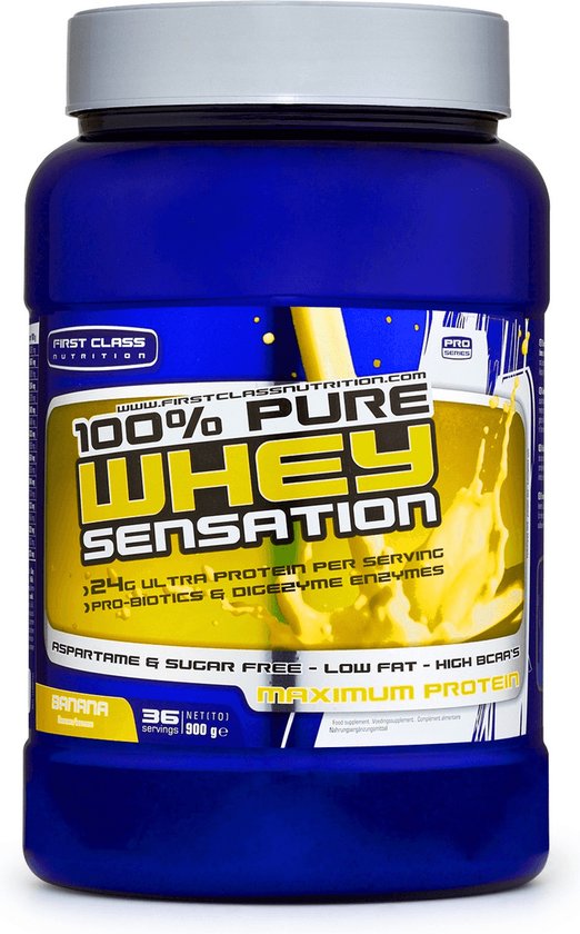 First Class Nutrition - 100% Whey sensation (Banana - 900 gram) - Whey Protein - Eiwitpoeder - Eiwitshake - Proteine poeder - 30 shakes