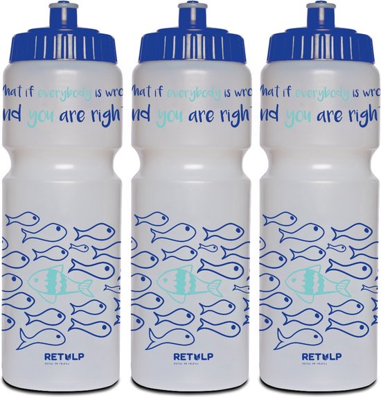 Retulp Bio Bidon pakket Fish - Bidons - Sport - Waterfles - Drinkfles - 750 ml - 3 stuks