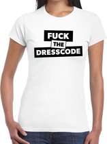 Fuck the dresscode tekst t-shirt wit voor dames XS