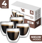 YE® Dubbelwandige Glazen - Theeglazen - 200 ml - 4 stuks - Latte Macchiato / Cappucino Glazen - Koffieglazen Dubbelwandig - Koffietassen - Vaatwasserbestendig