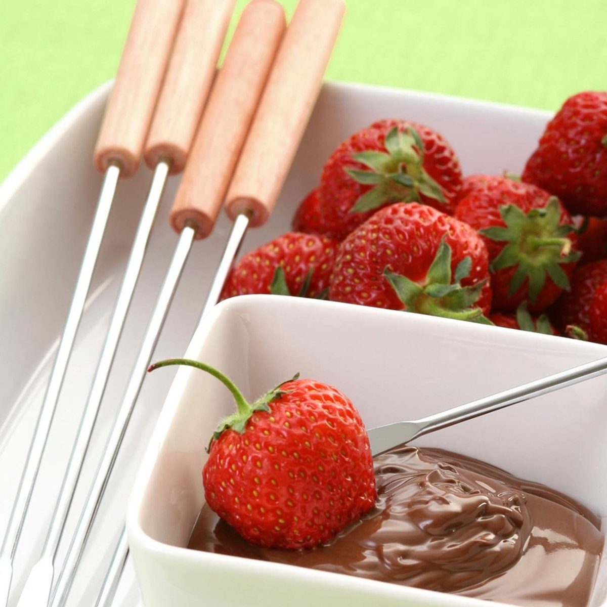 Bondoo Fonduevorken - Set van 12 - Houten Handgrepen met kleur - 24 cm - hittebestendig voor chocoladefontein kaasfondue gebraden marshmallows fruit - fondue chocolade - fonduevorken set - fondue prikkers - fonduevorkjes - fondue accessoires - Hout – foto 8