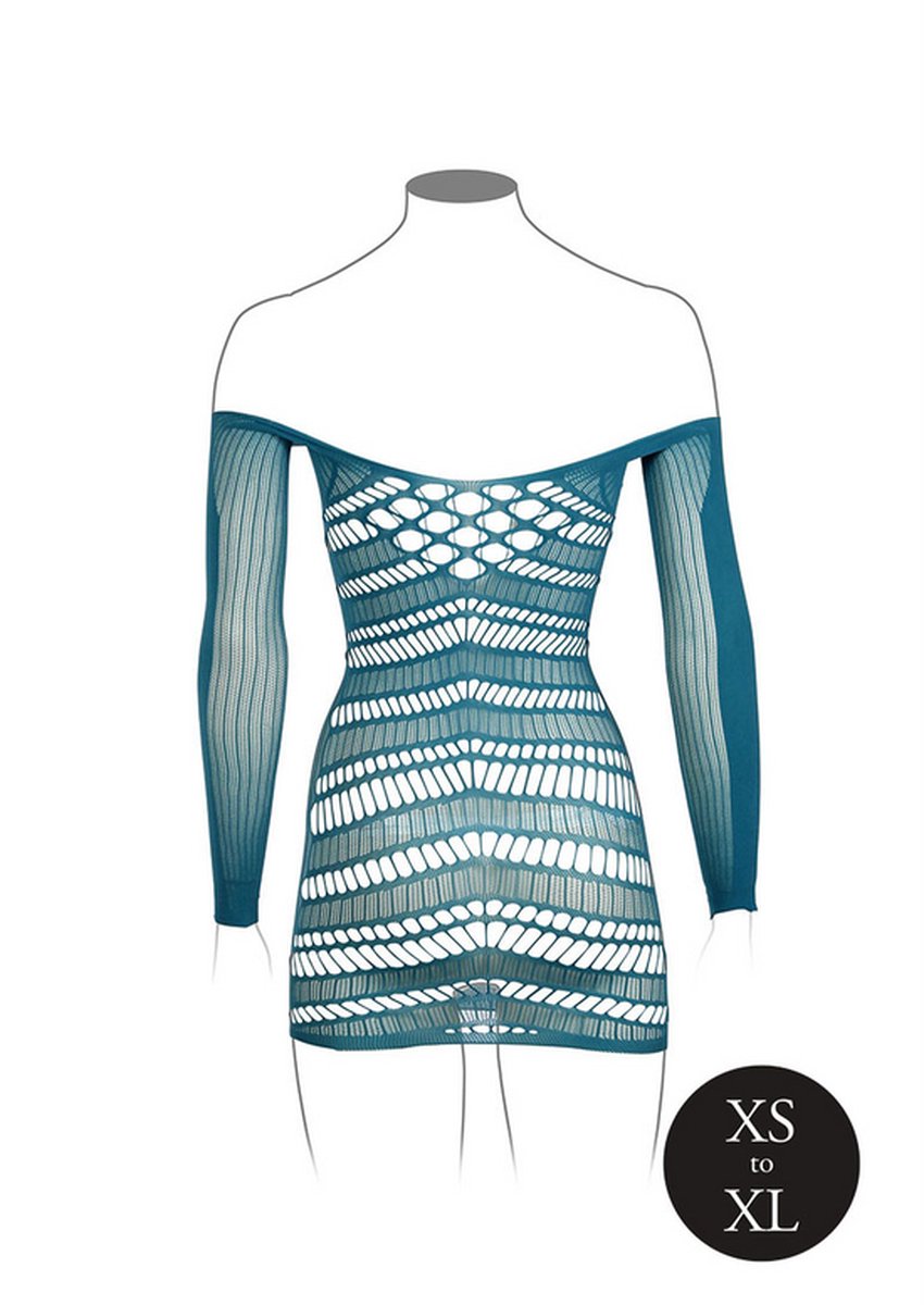 Long-Sleeved Net Mini Dress - One Size - Ocean Deep