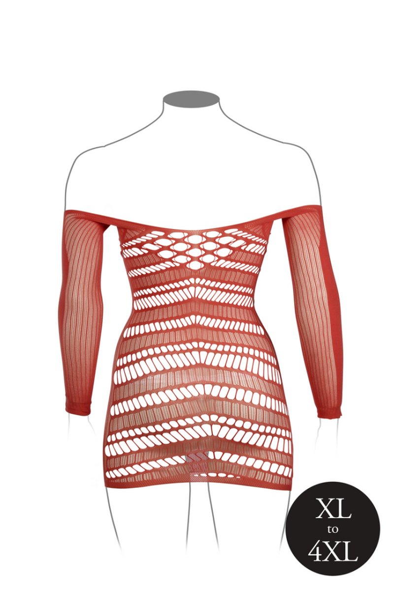 Long-Sleeved Net Mini Dress - Queen Size - Sunset Glow