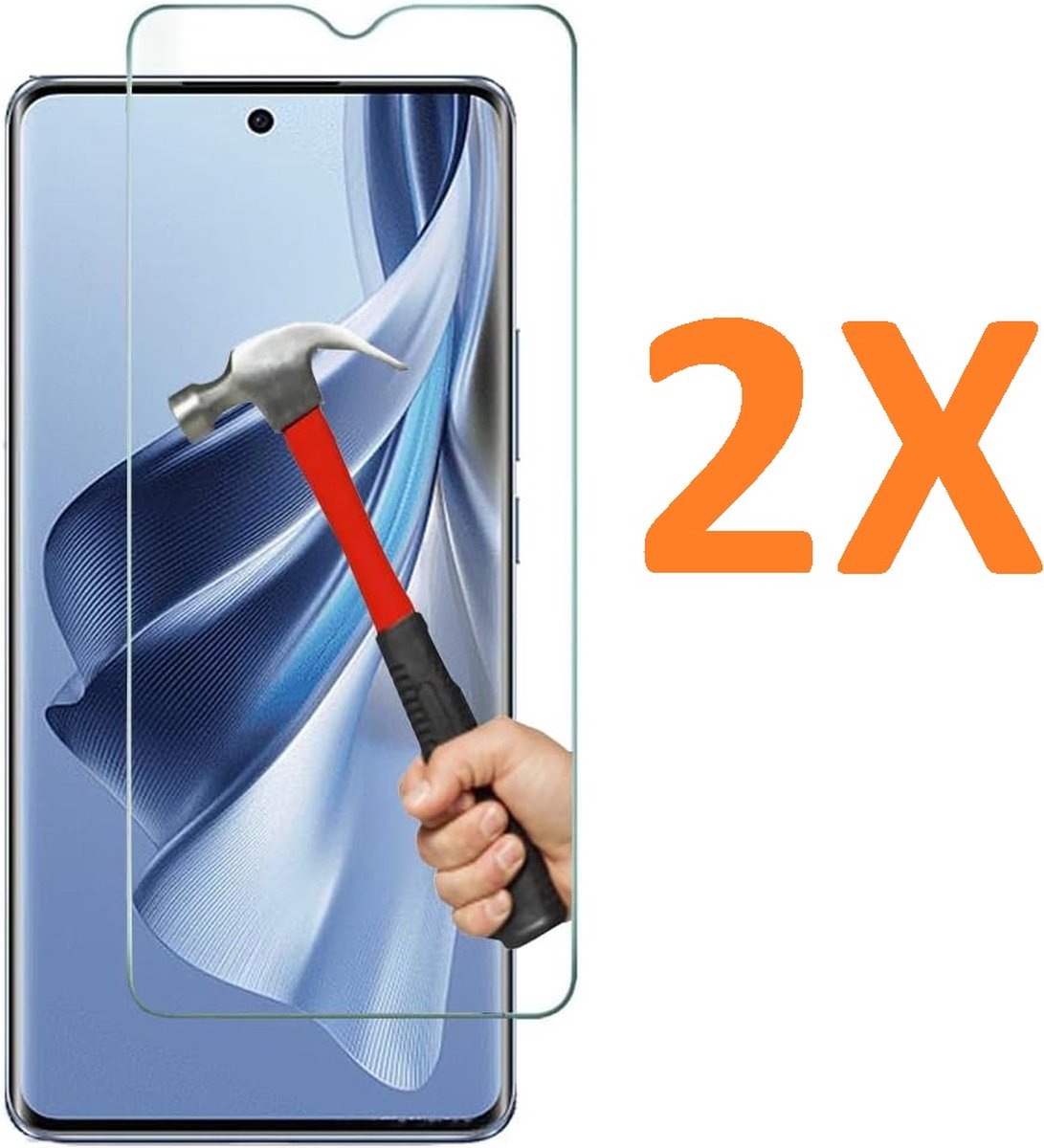 Screenprotector Glas - Tempered Glass Screen Protector Geschikt voor: Oppo Reno 10 5G - 2x