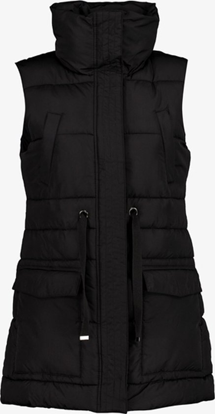 Dames Lange bodywarmer met capuchon en ripstop in warm grey grid | NL
