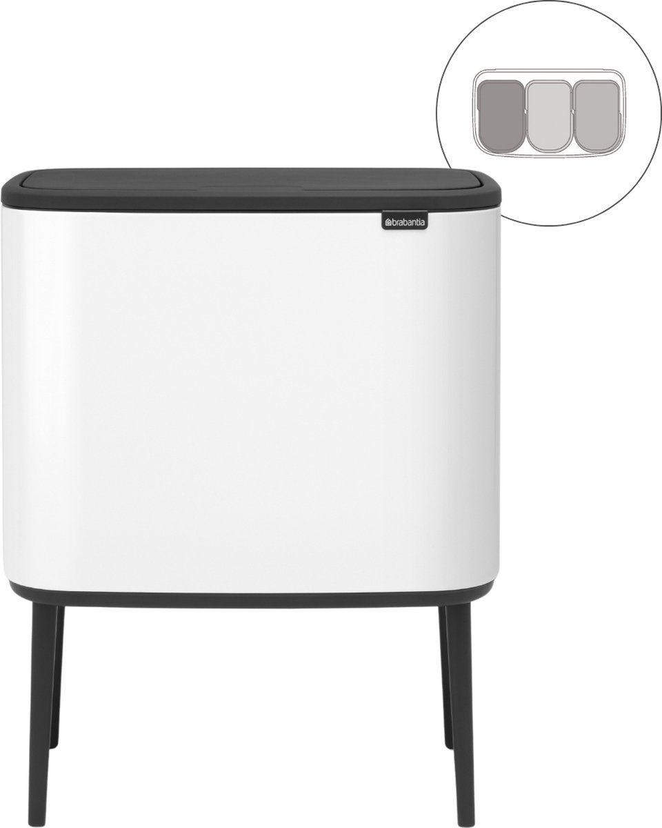 Goedkoopste Brabantia Bo Touch Bin Prullenbak - 3 x 11 liter - Afvalscheiding - White