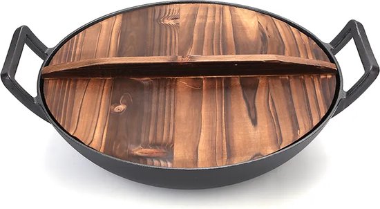 Gietijzeren Wokpan Ongecoate Pan Antiaanbakpan Non-Fume Dikke Koekenpan Gasfornuis Inductiekookplaat Universeel, 28cm-35cm (33cm) (35cm