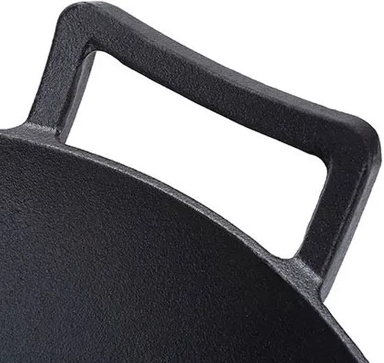 GrillX Poêle Wok en Fonte - Avec Couvercle en Bois - Ø 36 cm - Wadjan en Fonte - Pan BBQ & Induction