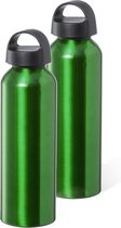 Bellatio Design Waterfles/drinkfles/sportfles - 2x - metallic groen - aluminium - 800 ml - schroefdop