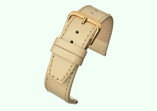 Bracelet de montre - bracelet de montre - 20 mm - crème - cousu - cuir véritable - plat - boucle dorée - cuir - 20 mm