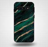 Smartphonica Telefoonhoesje voor Samsung Galaxy S10 met marmer opdruk - TPU backcover case marble design - Groen Goud / Back Cover geschikt voor Samsung Galaxy S10