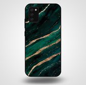Smartphonica Telefoonhoesje voor Samsung Galaxy A03s met marmer opdruk - TPU backcover case marble design - Groen Goud / Back Cover geschikt voor Samsung Galaxy A03S