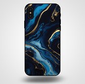 Smartphonica Telefoonhoesje voor iPhone X/Xs met marmer opdruk - TPU backcover case marble design - Goud Blauw / Back Cover geschikt voor Apple iPhone X/10;Apple iPhone Xs
