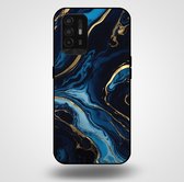 Smartphonica Telefoonhoesje voor OPPO A94 5G met marmer opdruk - TPU backcover case marble design - Goud Blauw / Back Cover geschikt voor Oppo A94 5G