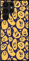 Smartphonica Telefoonhoesje voor Samsung Galaxy S22 Ultra met smiley opdruk - TPU backcover case emoji design - Paars Geel / Back Cover geschikt voor Samsung Galaxy S22 Ultra
