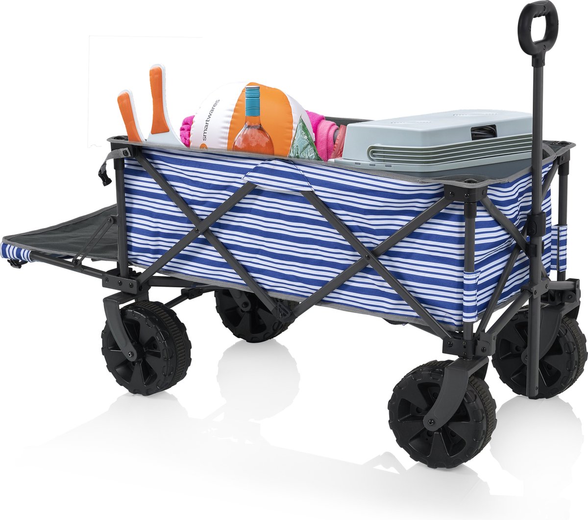 Campart Bolderkar HC-0422 - Geschikt voor het strand - Opvouwbaar en met Achterklep - Beach trolley met harmonicaframe - Inclusief gratis opbergtas - Blauw