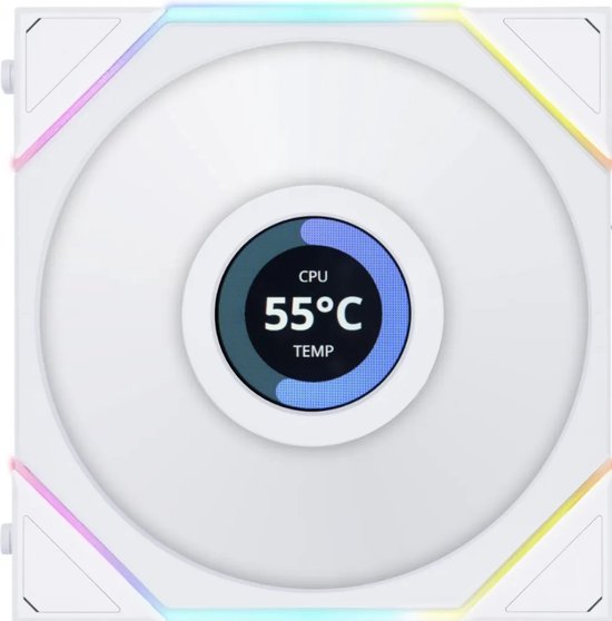 Lian Li UNI FAN TL LCD 120 Reverse White - Ventilatorhuis - 120mm - 54.3 CFM - 350 - 1900 RPM - 31 dBA - 1.6" LCD Scherm 400x400 - incl. controller - FDB - 4-pin PMW - wit