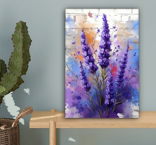 Tableau sur toile 20x30 cm - Lavande - Graffiti - Fleurs - Violet - Bloem - Décoration murale chambre - Décoration murale salon - Décoration intérieure - Peintures