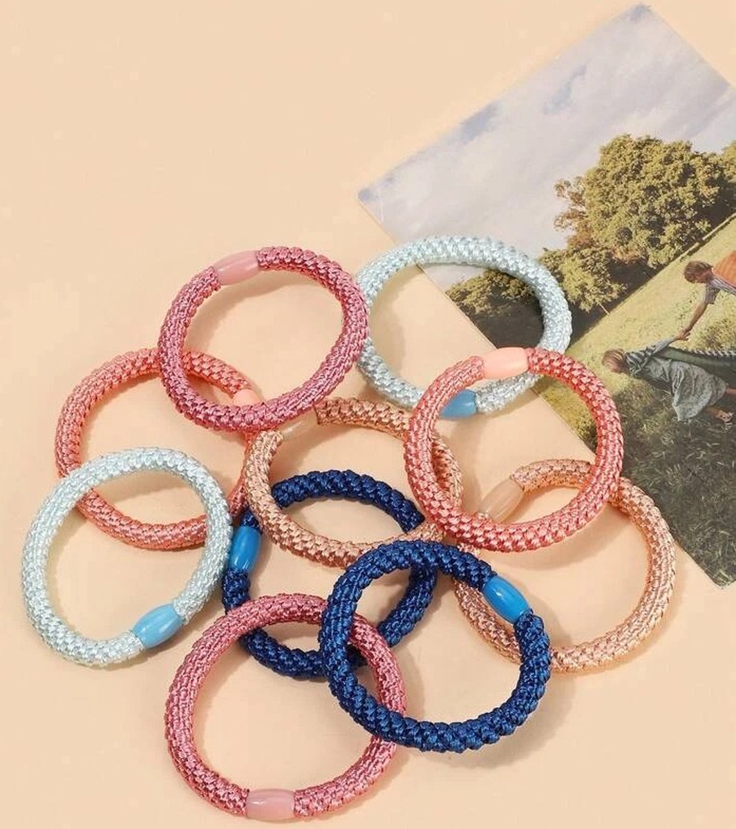 Haar Elastiekjes - Haarelastiekje Gevlochten - Elastiek en Armband - haarelastiekjes met kraal - haarelastiekjes te dragen als armband - sterk elastiek - 10 stuks - Licht — cadeau in Mode & Accessoires - foto 4