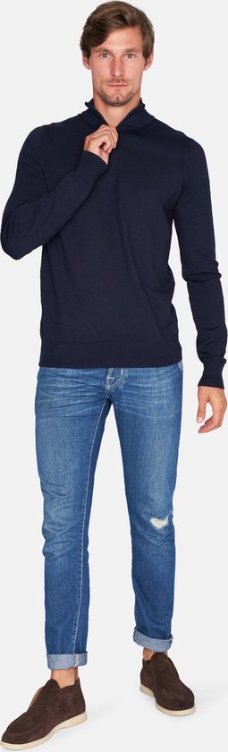 Mario Russo - Heren Sweaters Half Zip Trui Navy - Blauw - Maat L
