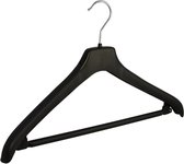De Kledinghanger Gigant - 10 x Mantelhanger / kostuumhanger kunststof zwart met schouderverbreding en broeklat, 44 cm