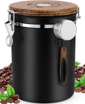 Boîte de café, hermétique, 1 kg, en grains, support en acier inoxydable, avec cuillère doseuse, couvercle en grain de bois (pas en bois), 2,8 l