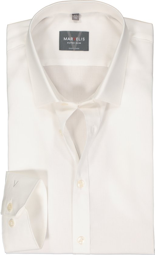 MARVELIS super slim fit overhemd - popeline - off-white - Strijkvriendelijk - Boordmaat: 42