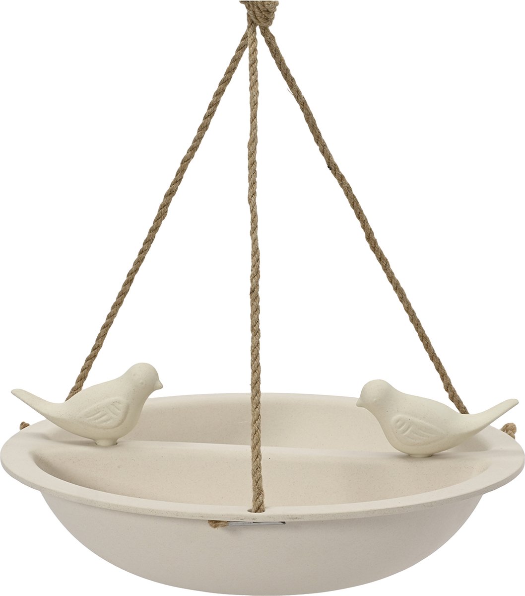 Decoris Vogelbad/drinkschaal - bamboe hout - wit - D27 cm - voederbak -