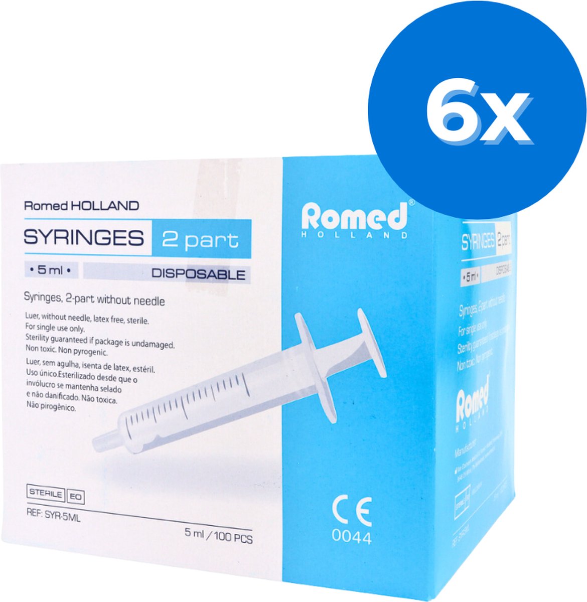 Goedkoopste Romed 2-delige injectiespuiten 5ml luer slip 600 stuks - Set van 6 doosjes Romed