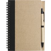 Notitie/opschrijf boekje met balpen - harde kaft - beige/zwart - 18x13cm - 60blz gelinieerd - blocnotes
