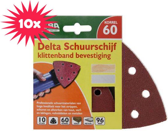 10 stuks VEBA Delta schuurschijven korrel 60, klittenbandbevestiging, bruin.