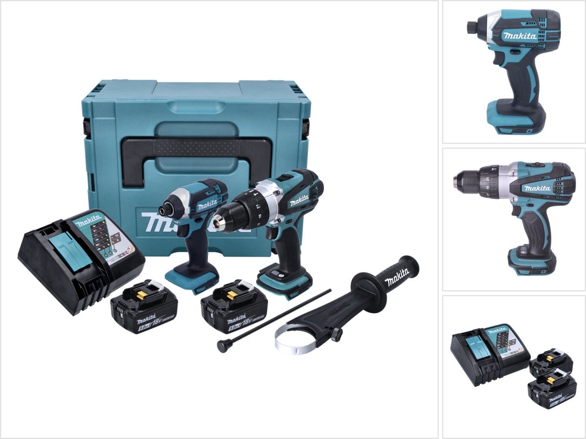 Makita DLX2145TJ 18V Li-Ion Combiset - Accuboormachine met Klopfuntie (DHP458) - Slagschroevendraaier (DTD152) - 2x 5.0Ah accu's – foto 2