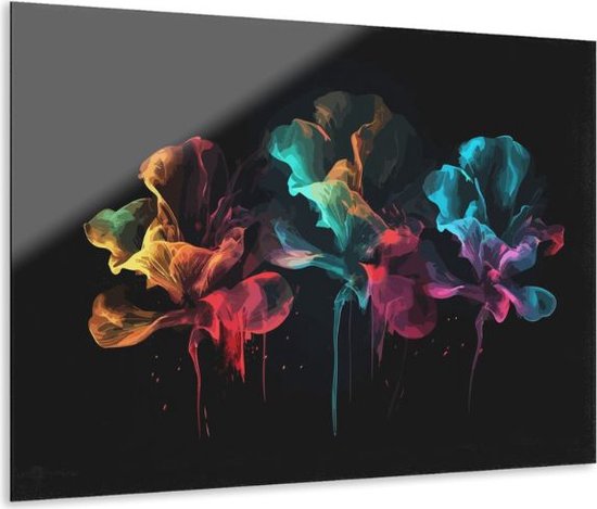 Glasschilderij abstracte rook bloemen 120x80 CM - Inclusief montagemateriaal