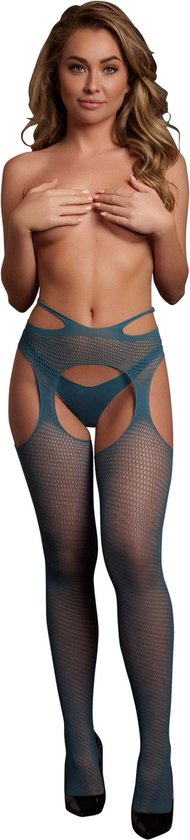 Shots - Le Désir DES055BLUOS - Suspender Pantyhose Strappy Waist - One Size - Ocean Deep XS - XL