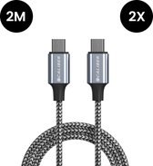 2 x USB-C Kabels - USB C naar USB C - 2 meter - Snellader - PD 3.0 - 2 stuks in verpakking - Sterke Nylon oplaadkabel (CL-CC2-2PACK)