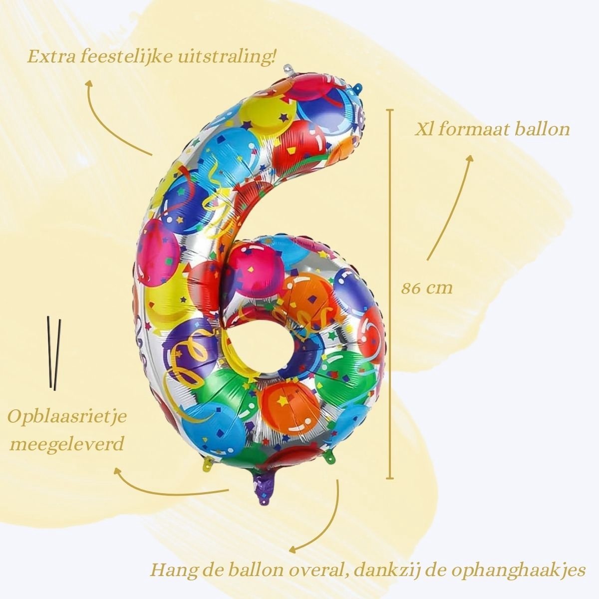Cijfer Ballonnen Ballon Cijfer 6 Verjaardag Versiering Feest Helium Ballonnen Cijferballon Folieballon Kleur Xl Formaat — afbeelding 2