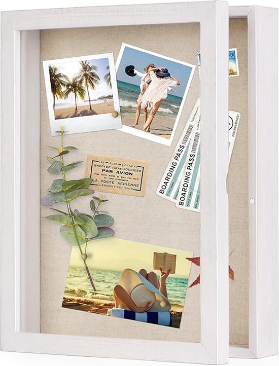 Love-KANKEI 3D Picture Frame 18 x 24 cm Wooden Object Frame for Filling Shadow Box Frame with 8 Pins, Gift for Family Friends etc. White