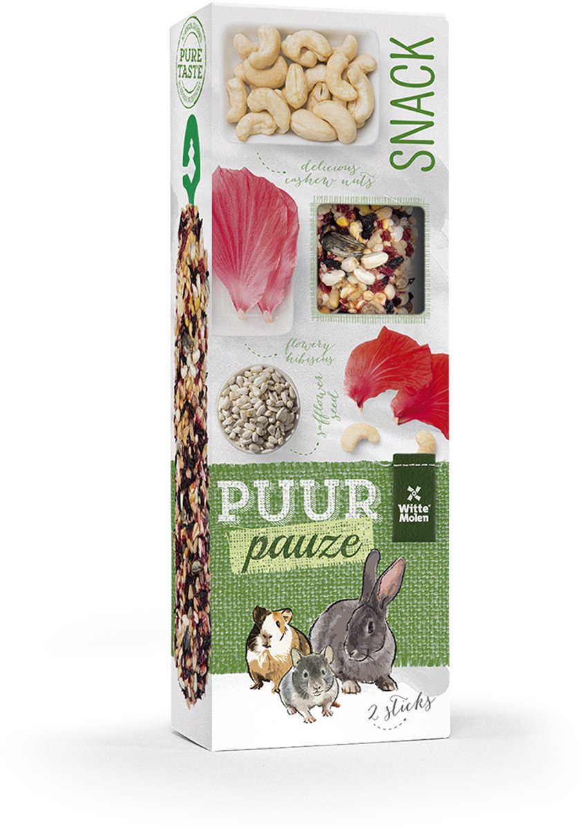 Witte Molen - Knaagdierensnack - Knaagdier - Puur Pauze Sticks Hibiscus & Cashewnoten 110g - 2st