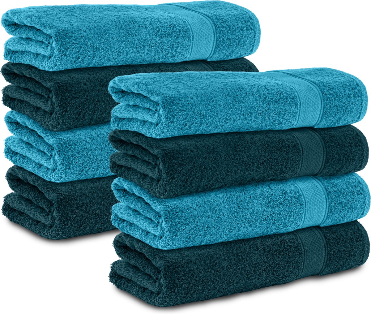 Komfortec handdoeken – Set van 8 - Badhanddoek 50x100 cm - 100% Katoen - Turquoise&Petroleumblauw