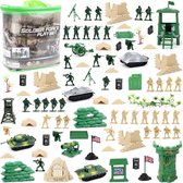 Militaire Speelset - 100x stuks met Toy Soldaten; Militaire Cijfers; Tanks; Vliegtuigen; Vlaggen; Draagkoffer en Slagveld Accessoires
