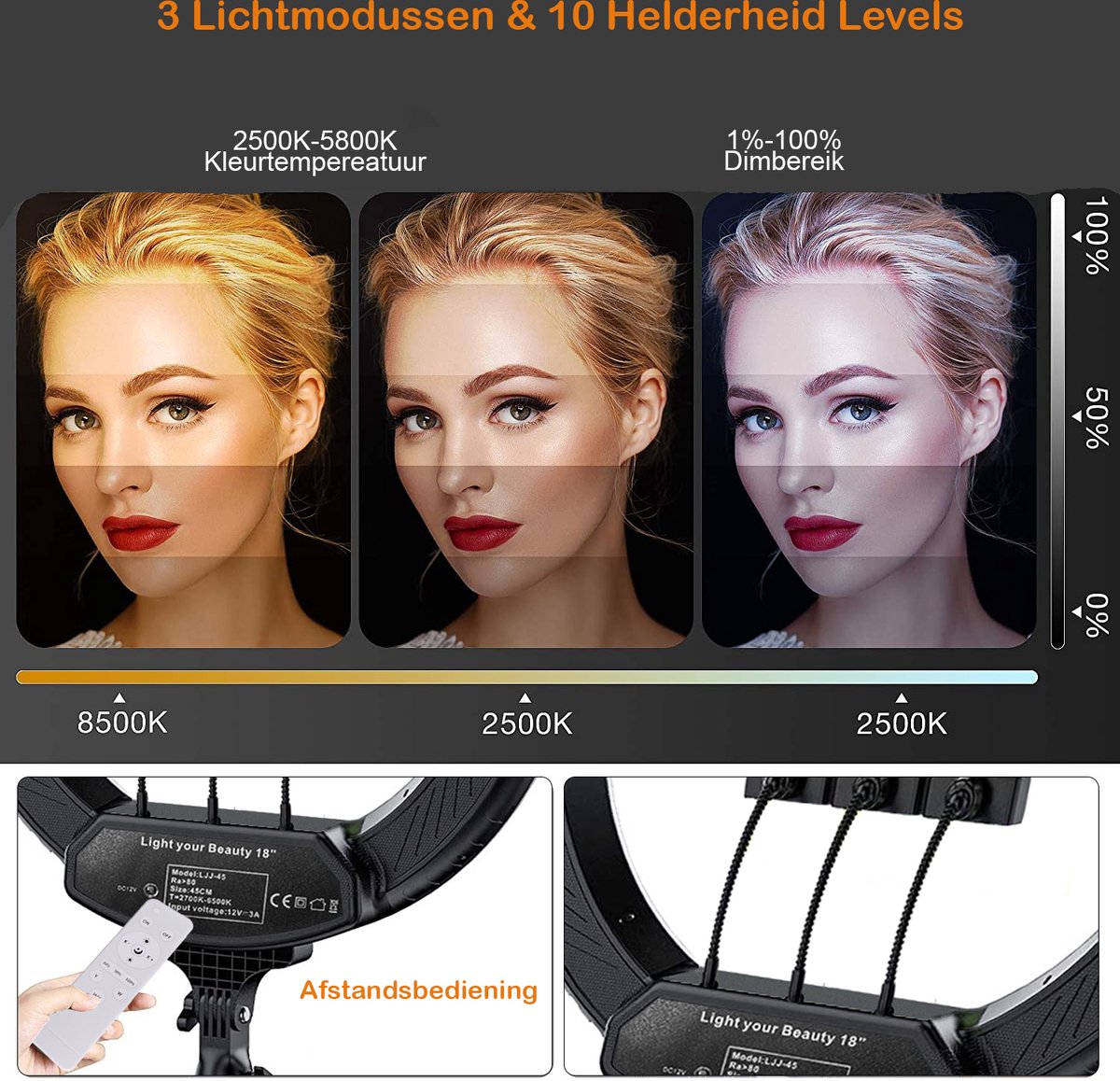 Studio Ringlamp 18 inch - Statief & Afstandsbediening thumbnail 3