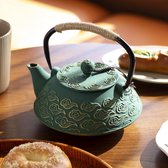 Théière en fonte, théière japonaise avec infuseur, bouilloire à thé sans danger pour la cuisinière, motif Goud ​​de bon augure dorés 20oz, 800ml vert
