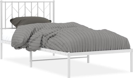 vidaXL-Cadre de lit-avec-tête de lit-métal-blanc-90x200-cm