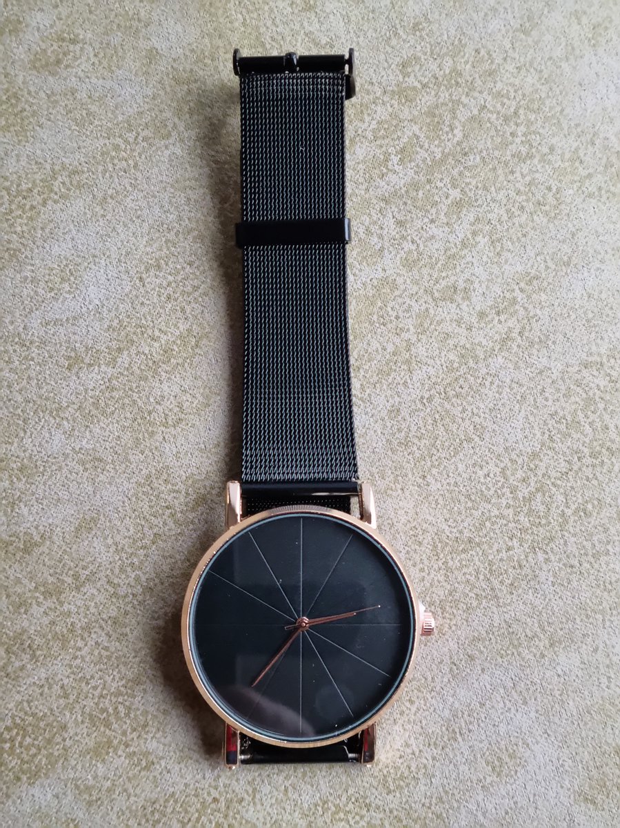 Herenhorloge, Ultra smal zakelijk horloge, zwarte wijzerplaat 44 mm, goudkleurige wijzers en rand, verjaardagscadeau man, vaderdagcadeau