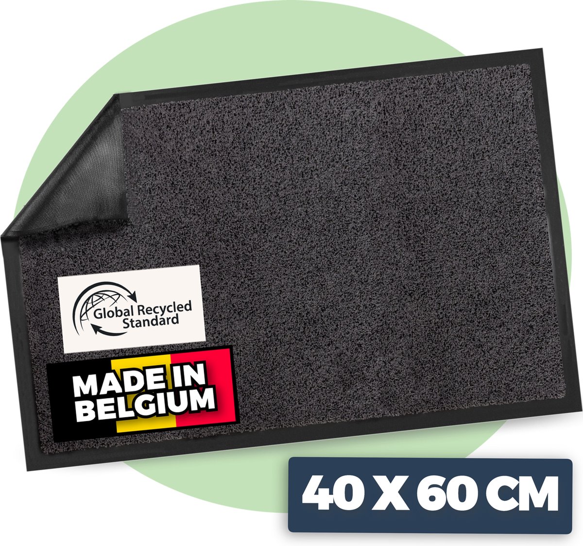 Deurmat binnen droogloopmat - 40 x 60 cm - Antraciet - 100% gerecyclede materialen - Gemaakt in België - Wasbaar - Pasper deurmatten
