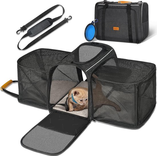 Morpilot Kattentransportbox voor katten en puppy's tot 5 kg, kattenbox, hondentas met veilige ritssluitingen, transportbox voor katten en honden voor de gang naar de dierenarts auto voegtuig