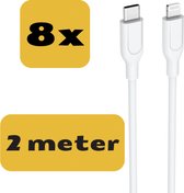 8 stuks - Oplaad Kabel USB-C Lightning - 2 meter - Geschikt voor iPhone 14 / 14 PRO MAX) / 14 MINI / 13 / 13 PRO (MAX) / 13 MINI / 12 / 12 PRO (MAX) / 11/ 11 PRO (MAX) / XS / XR/ X / 8 / 8+/ SE - premium kwaliteit - Oplaadkabel - wit