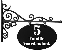 Uithangbord | Naambord gietijzer zwart groot ovaal met naam en/of huisnummer