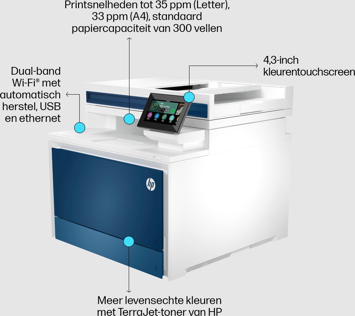 HP Color LaserJet Pro MFP 4302fdw - All-in-One Kleuren Laserprinter - Blauw thumbnail 7